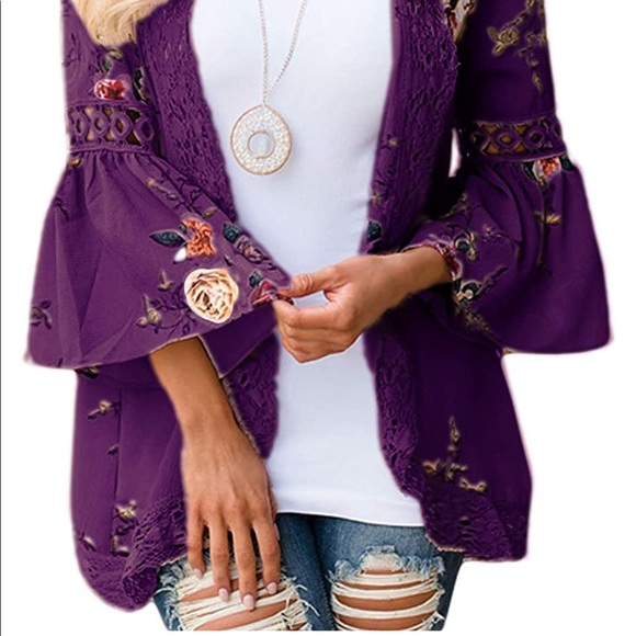 New Boho Cardigan Floral Print Bohemian Kimono - Picture 3 of 4